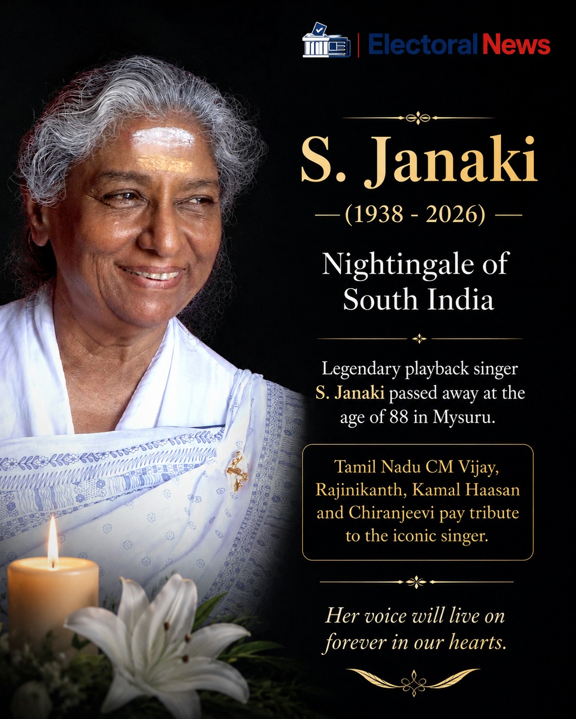 S. Janaki, Nightingale of South India, Passes Away at 88