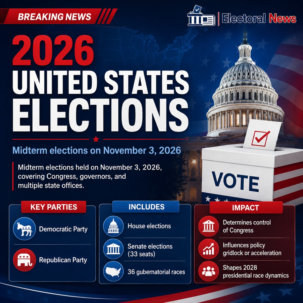 2026 United States Elections: Midterms to Decide Control of Congress and Shape 2028 Political Race