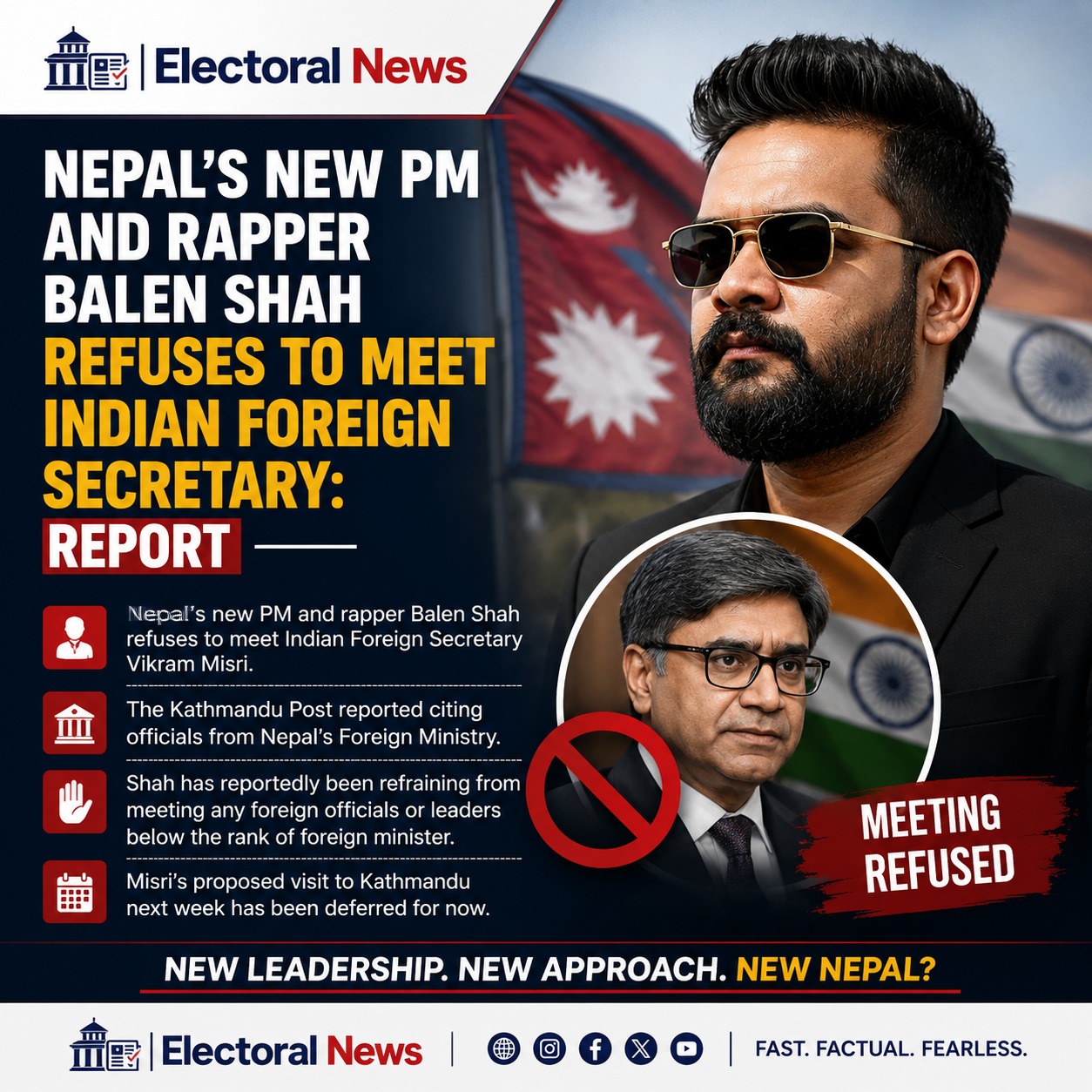 Nepal PM Balen Shah Reportedly Refuses to Meet Indian Foreign Secretary Vikram Misri