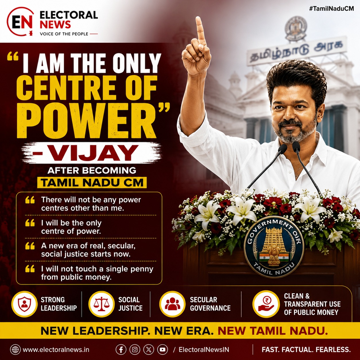 Vijay Declares Himself the Only Centre of Power After Becoming Tamil Nadu Chief Minister
