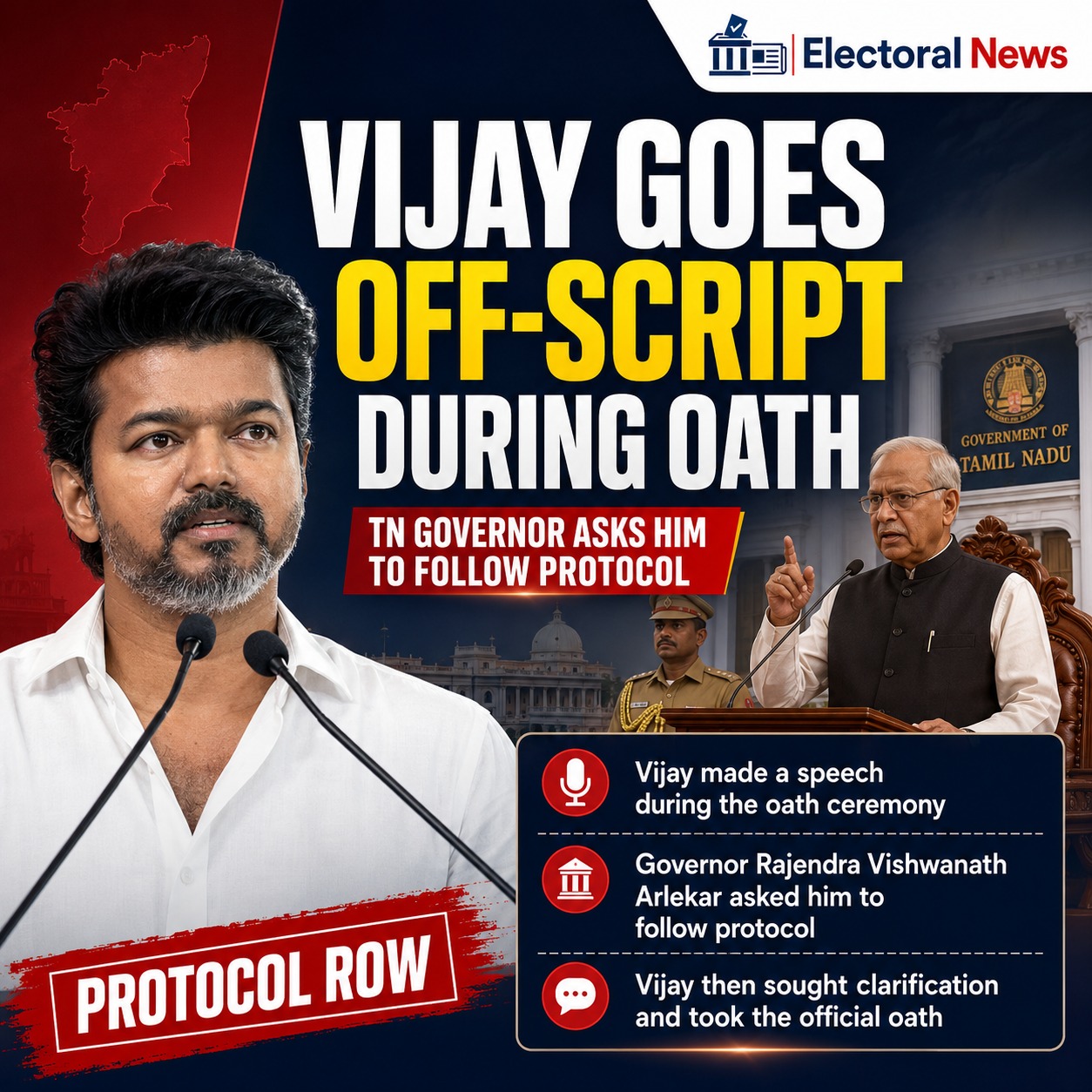 Vijay goes off-script by making speech during oath ceremony, TN Guv asks him to follow protocol