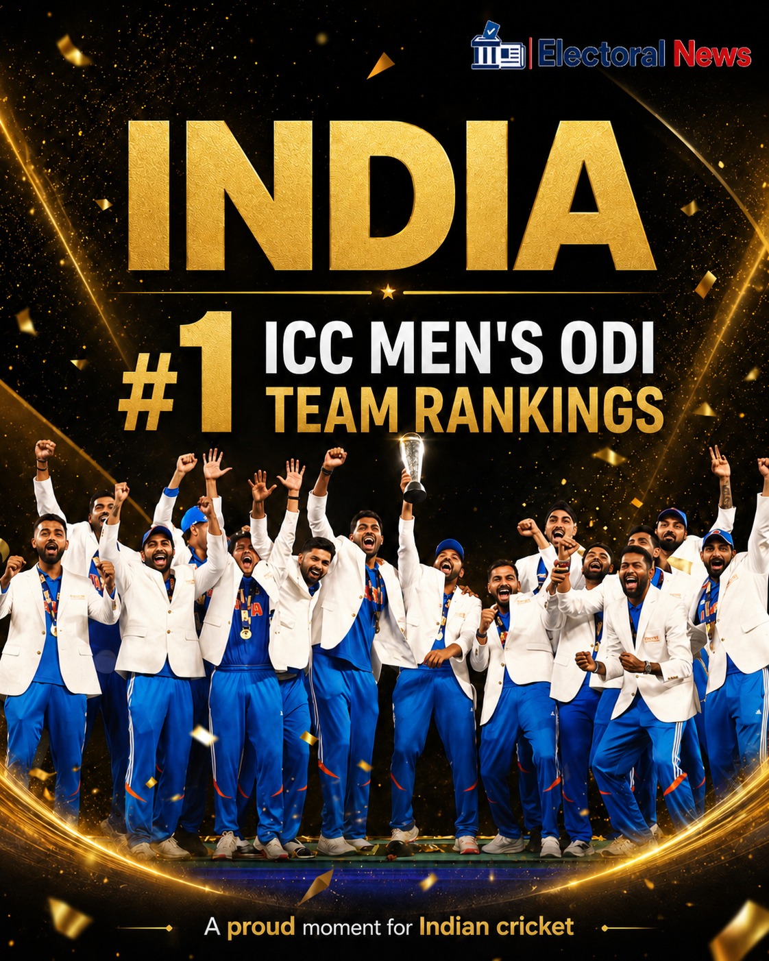 India Retain No. 1 Spot in ICC Men’s ODI Team Rankings After Annual Update