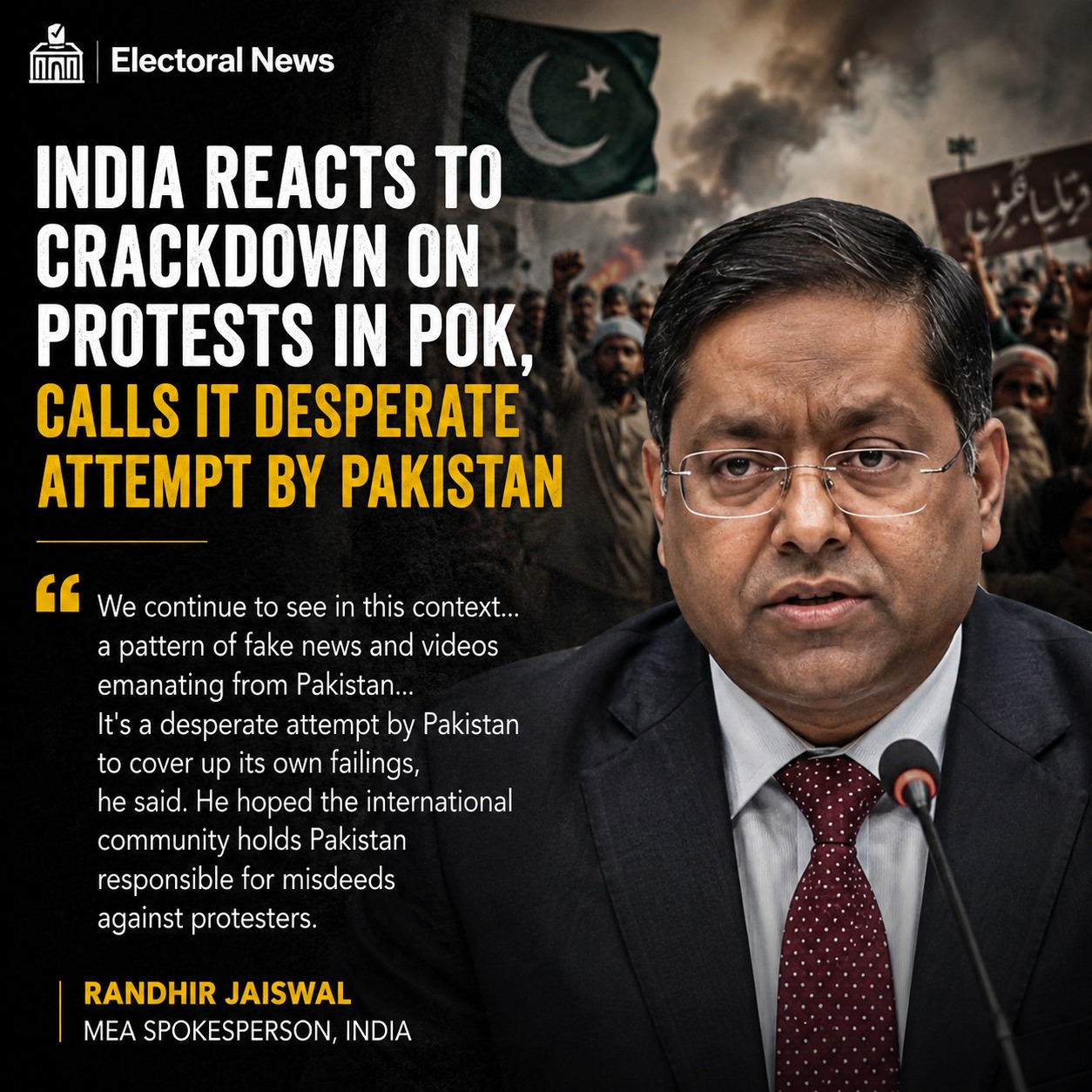 India Reacts to Crackdown on Protests in PoK, Calls It Desperate Attempt by Pakistan
