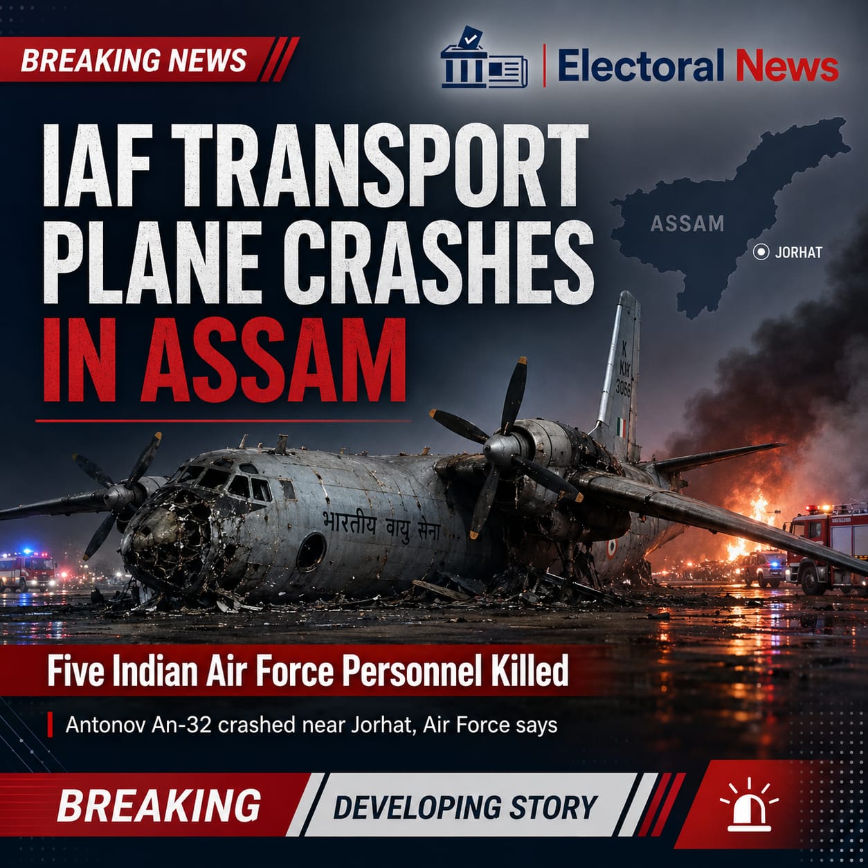 Five IAF Personnel Killed as AN-32 Transport Aircraft Crashes in Assam’s Jorhat