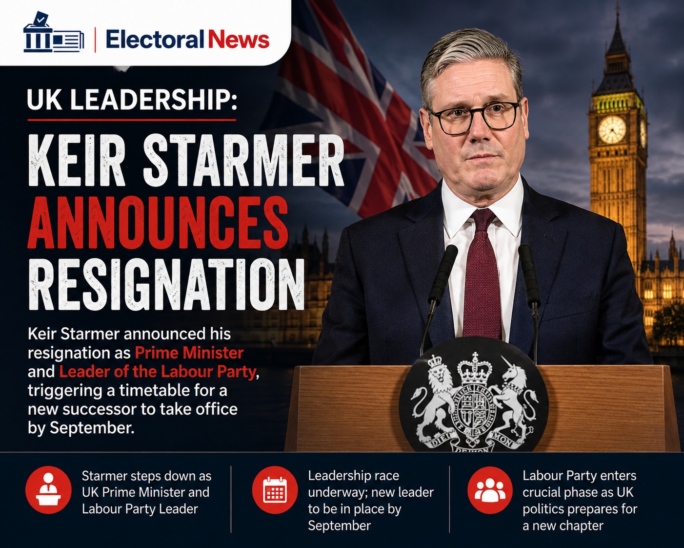 Keir Starmer Announces Resignation as UK Prime Minister, Labour Leadership Race Begins